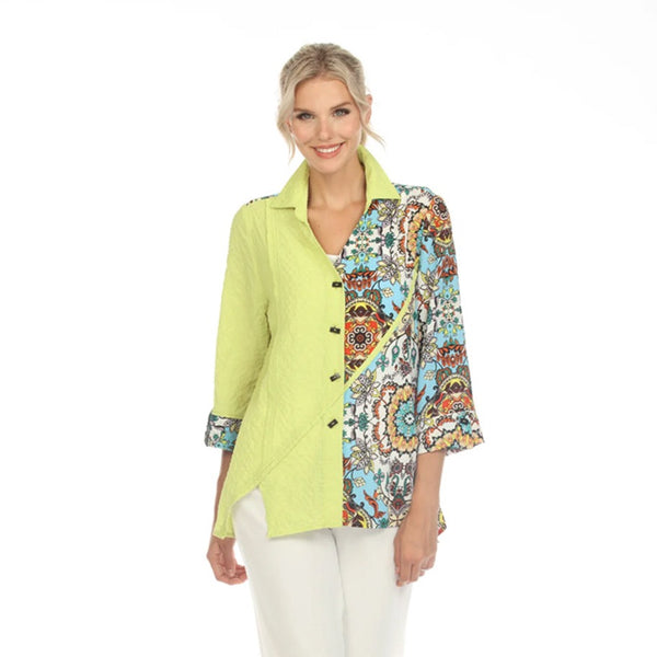 Moonlight by Colorblock Print Blouse/Jacket in Lime - 3730