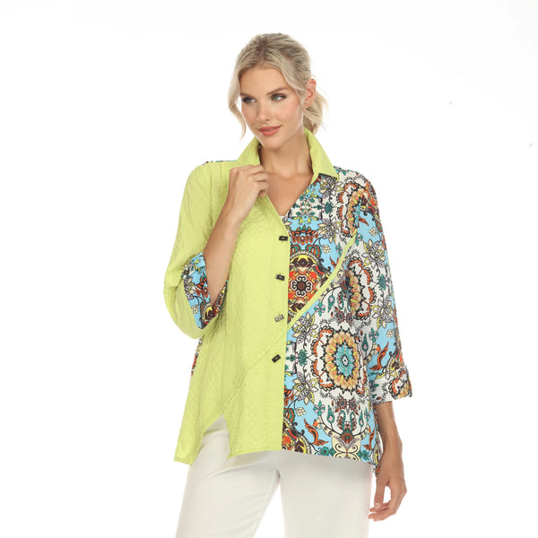 Moonlight by Colorblock Print Blouse/Jacket in Lime - 3730