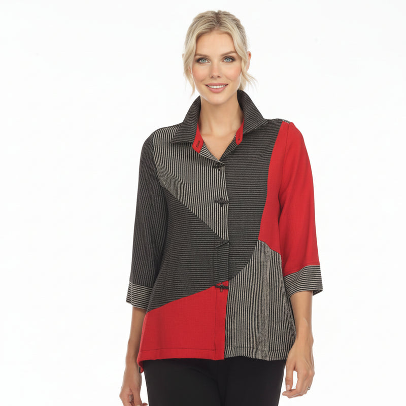 Mixed Stripe Button Front Shirt/Jacket - 3753