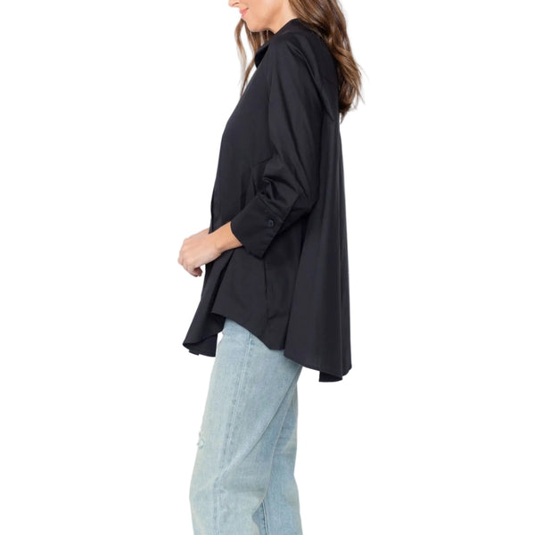 Relaxed High-Low Cotton Shirt in Black - 3758B-BLK