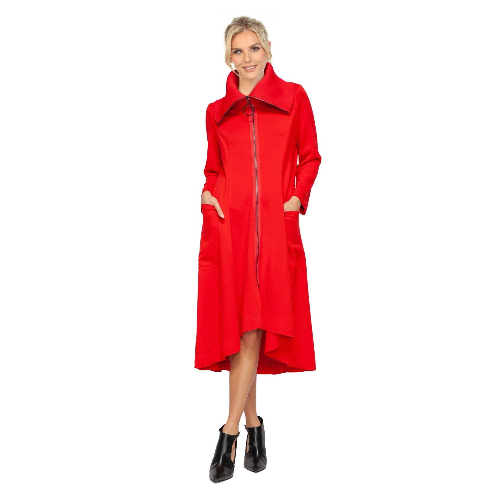 Wide Dramatic Collar Hi-Low Jacket in Red - 7142J-RED – Shop My