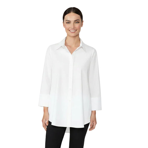 Swing Pocket Shirt with High-Low Hem in White - 3778B-WT