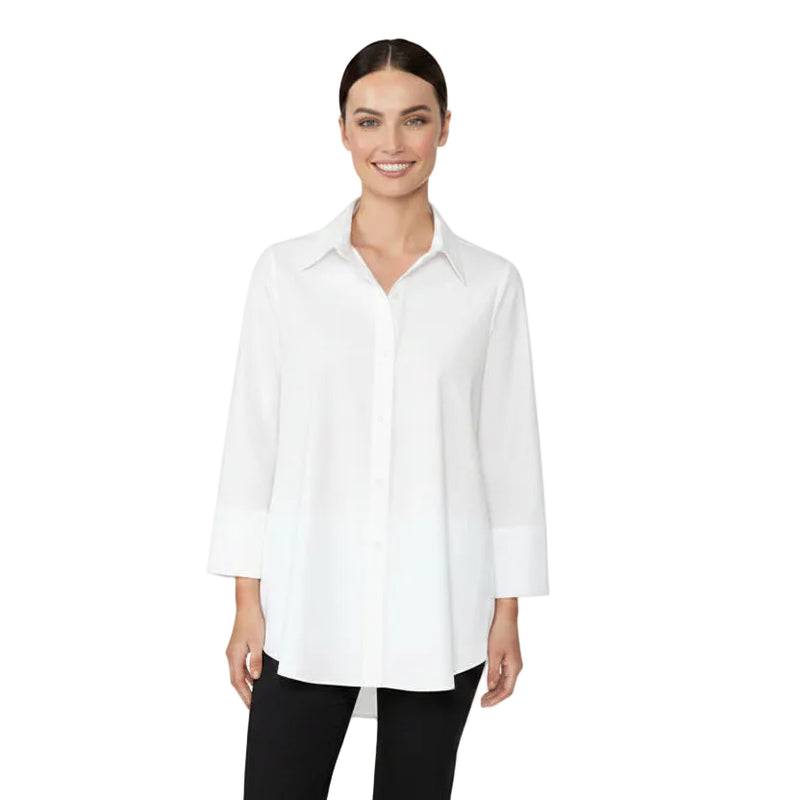 Swing Pocket Shirt with High-Low Hem in White - 3778B-WT