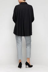 High-Low Button-Front Blouse in Black - 3778B-BK