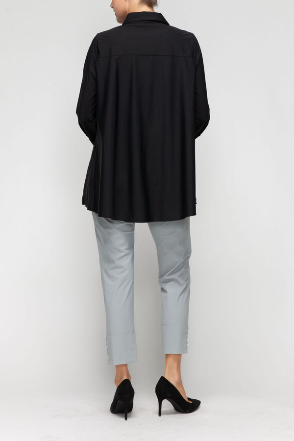 High-Low Button-Front Blouse in Black - 3778B-BK