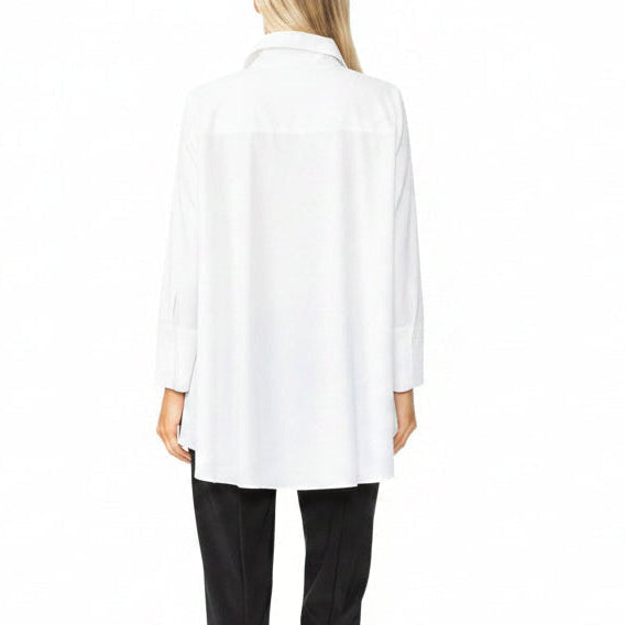 Swing Pocket Shirt with High-Low Hem in White - 3778B-WT
