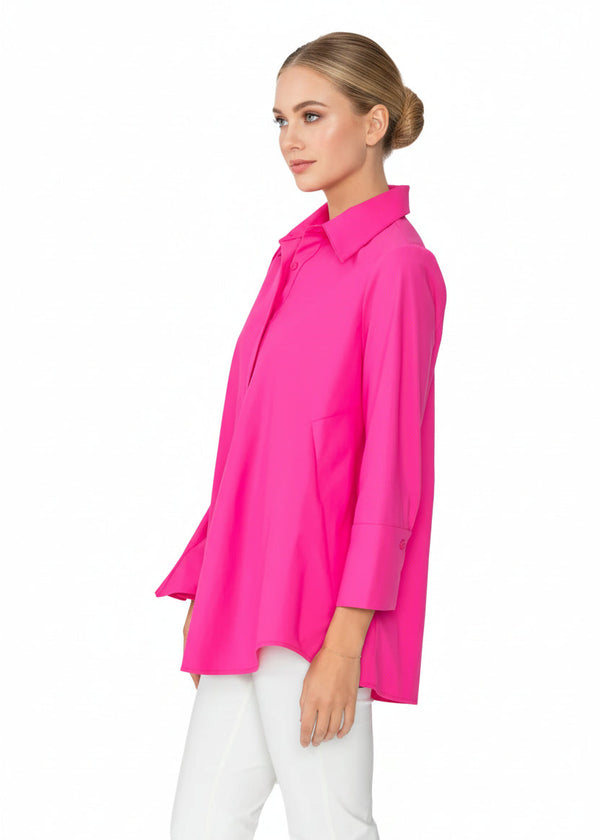 Swing Pocket Shirt with High-Low Hem  in Pink - 3778B-PK