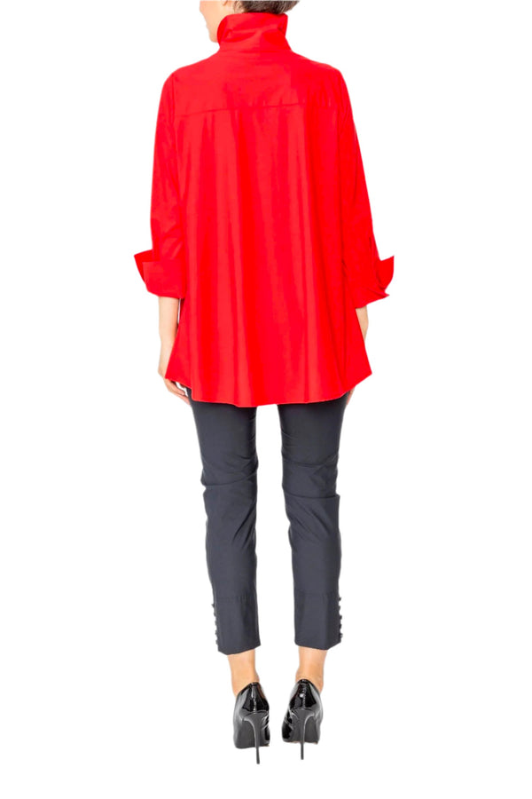 High-Low Shirt W/ Side Slip Pockets in Red - 3778B-RD