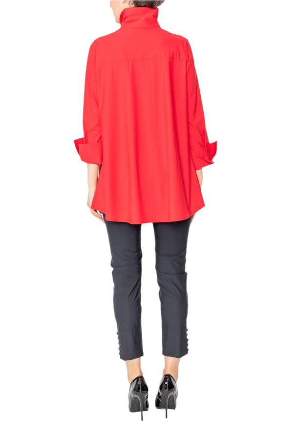 High-Low Shirt W/ Side Slip Pockets in Red - 3778B-RD