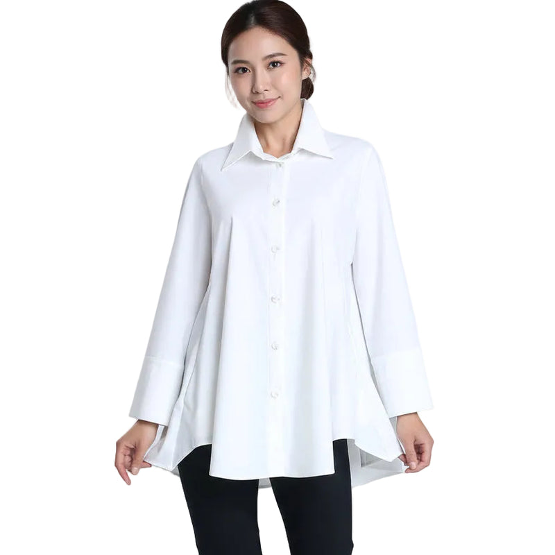 Swing Pocket Shirt with High-Low Hem in White - 3778B-WT