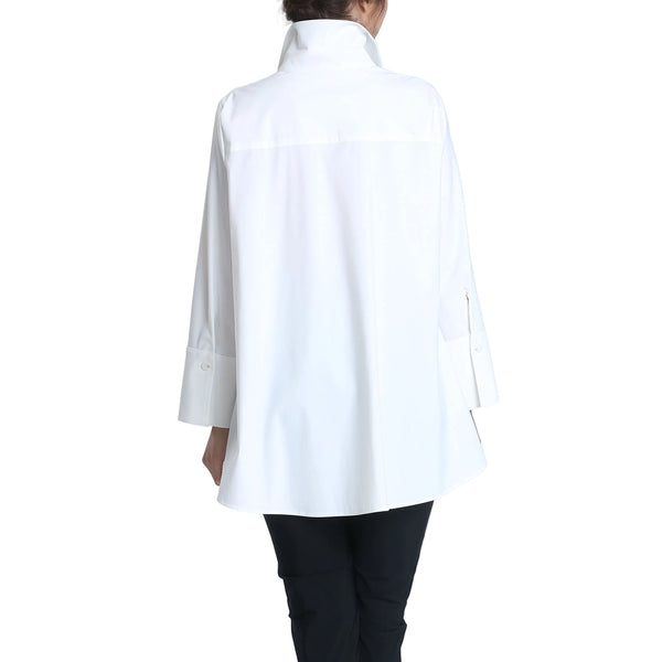 Swing Pocket Shirt with High-Low Hem in White - 3778B-WT