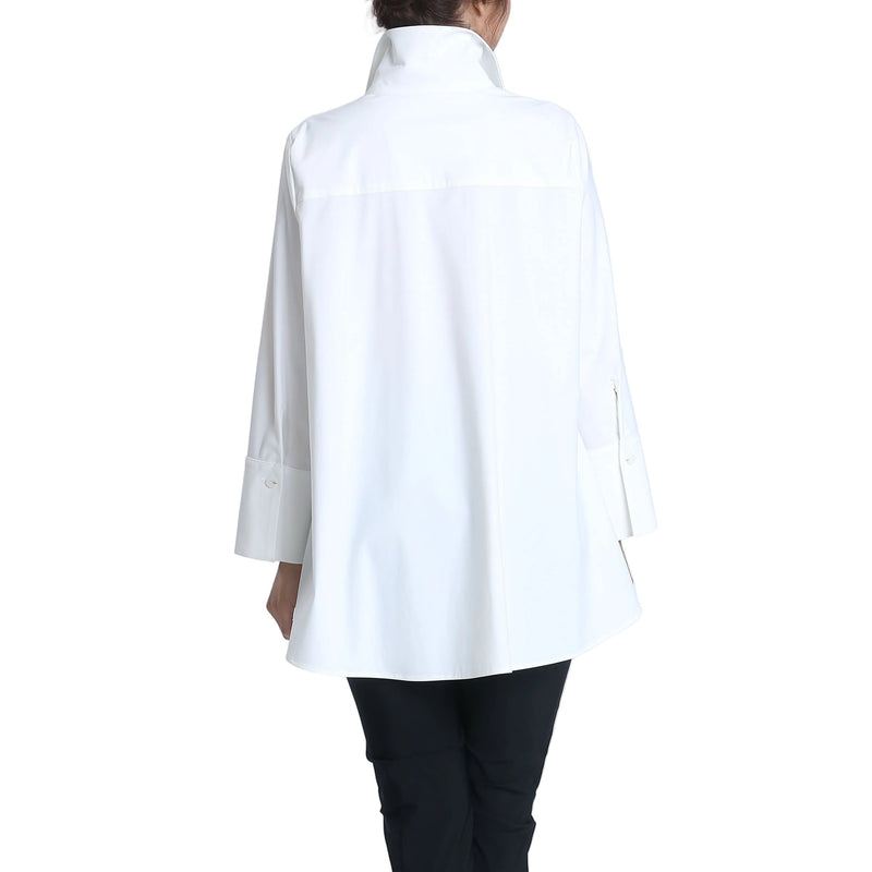 Swing Pocket Shirt with High-Low Hem in White - 3778B-WT