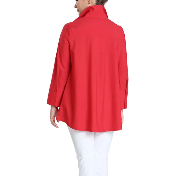 Swing Pocket Shirt with High-Low Hem in Red - 3778B-RD