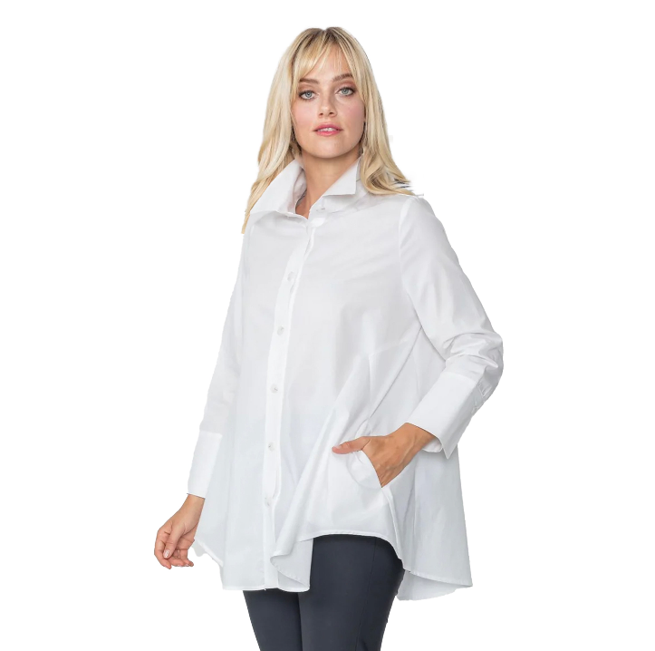 High-Low Shirt w/Pockets in White - 3778B-WT
