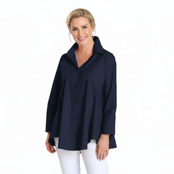 Swing Pocket Shirt with High-Low Hem in Navy - 3778B-NVY