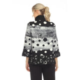 Polka-Dot High Collar Jacket in Black, Grey & White - 3785