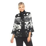 Polka-Dot High Collar Jacket in Black, Grey & White - 3785