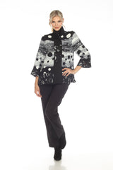 Polka-Dot High Collar Jacket in Black, Grey & White - 3785