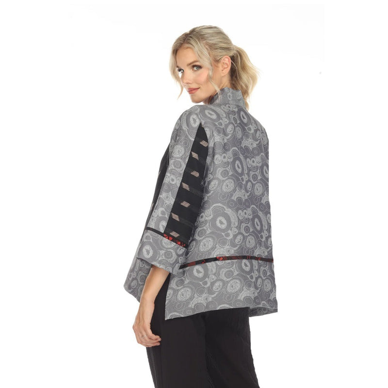 Moonlight Mixed Media Jacquard One-Button Jacket in Silver, Grey Black & Red - 3789