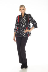 Polka-Dot Blouse/Jacket in Silver, Grey, Red & Black -3786