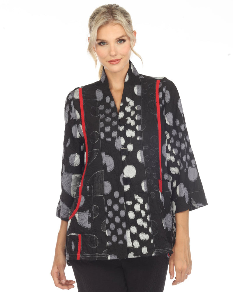 Polka-Dot Blouse/Jacket in Silver, Grey, Red & Black -3786