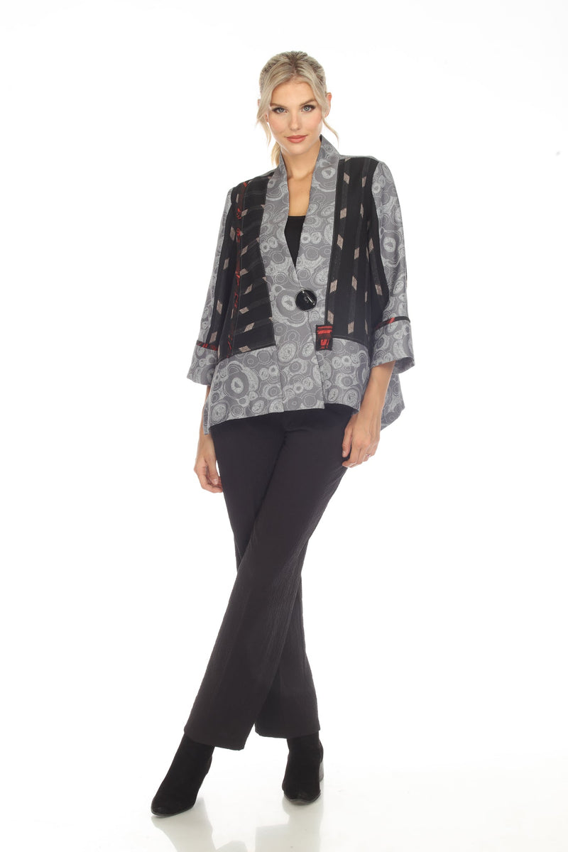 Moonlight Mixed Media Jacquard One-Button Jacket in Silver, Grey Black & Red - 3789