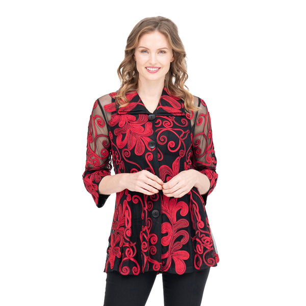 Two-Tone Soutache Jacket in  Red - 2394-RD