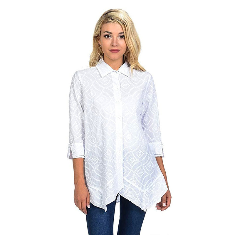 Focus Embroidered Cotton Voile Shirt in White - EC-104-WT