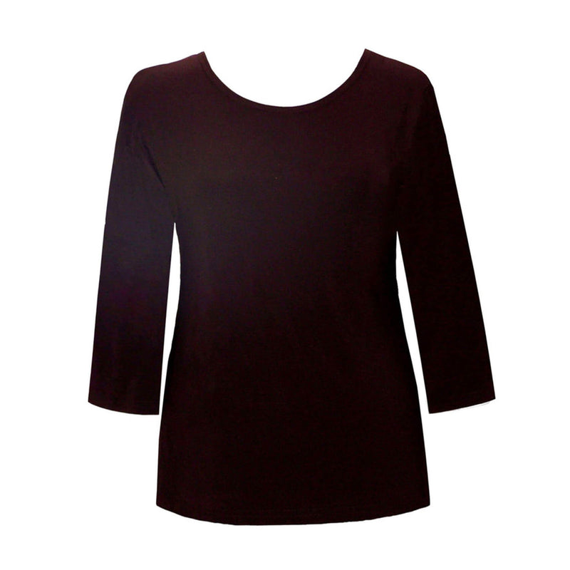 Valentina Signa Solid Round Neck Top in Brown - L-Solid-BN