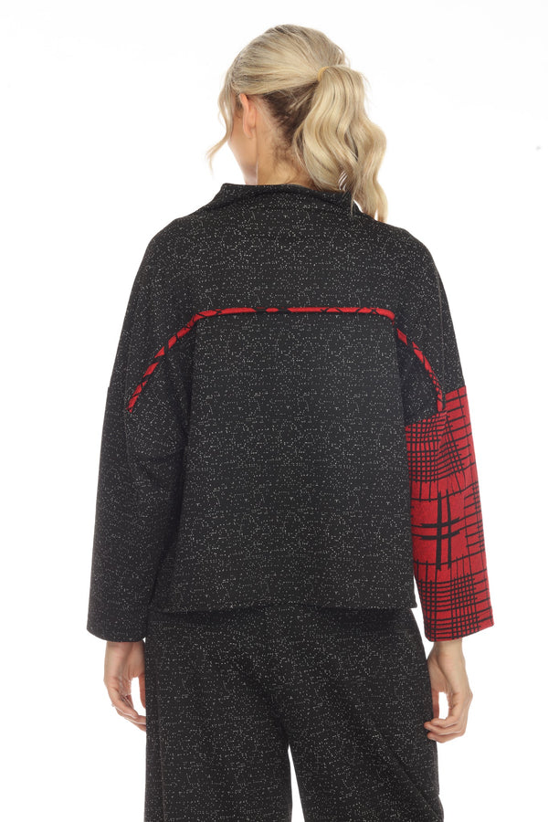 Geo-Print Colorblock Sweater Top in Red - 3800