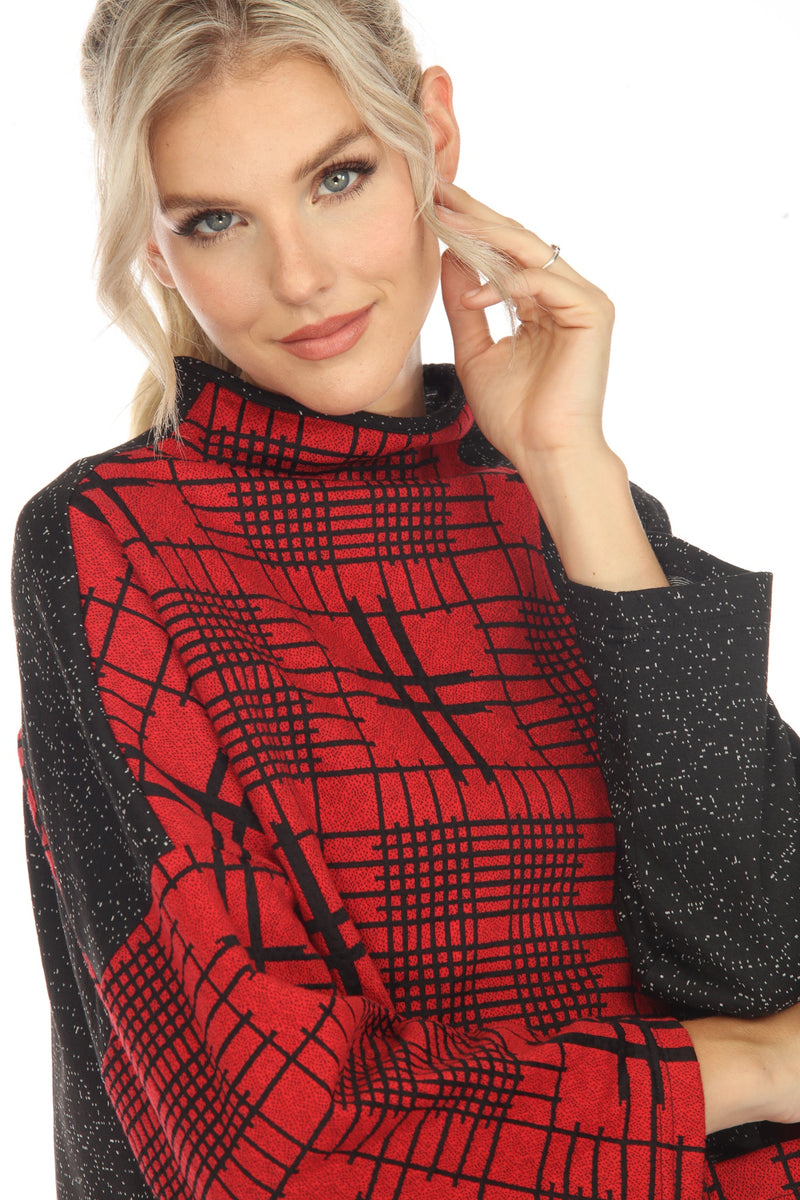 Moonlight Geo-Print Colorblock Sweater Top in Red - 3800