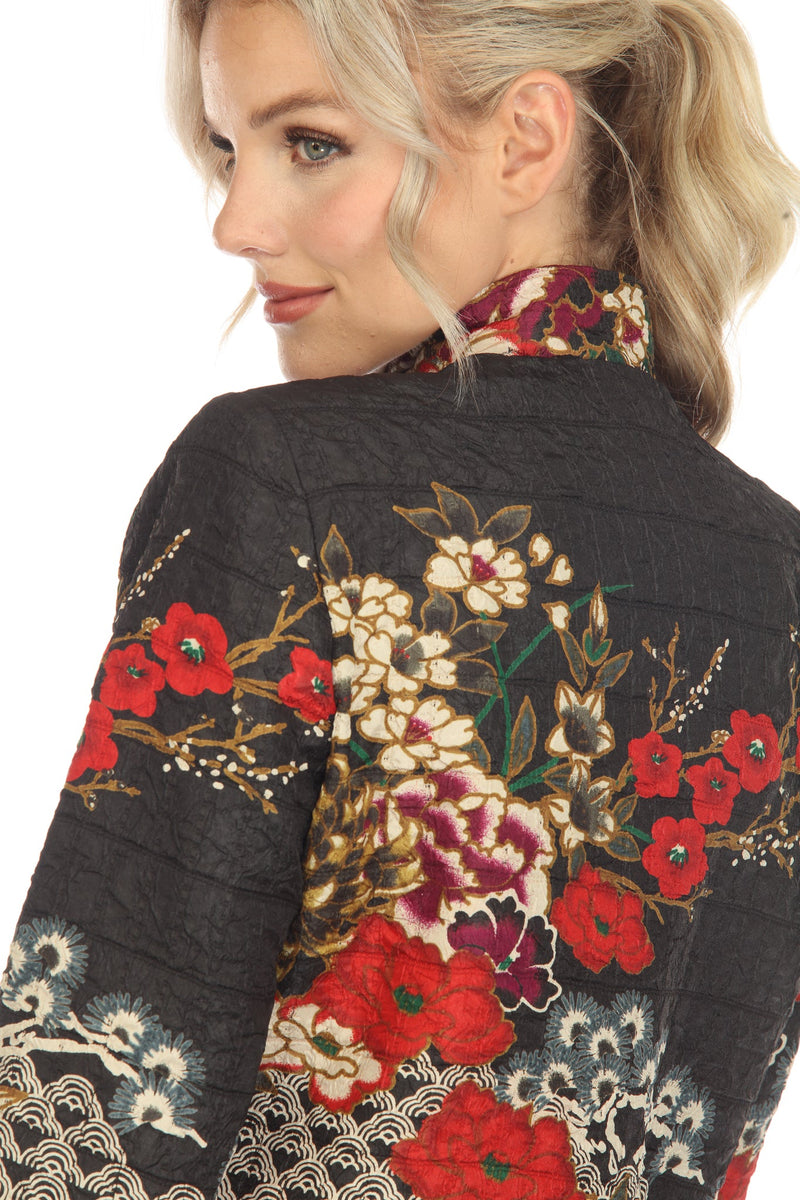 Moonlight Floral-Print Short Jacket in Red Multi - 3809