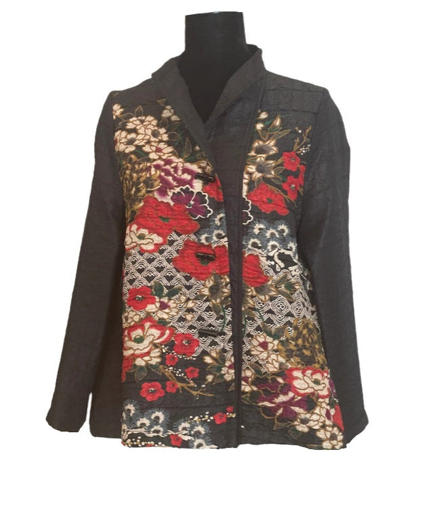 Floral Textured Short Jacket in Multi/Black - 3814