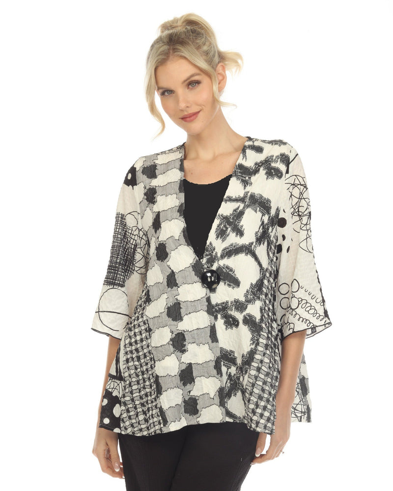 Mixed-Media Multi-Print One-Button Jacket - 3820