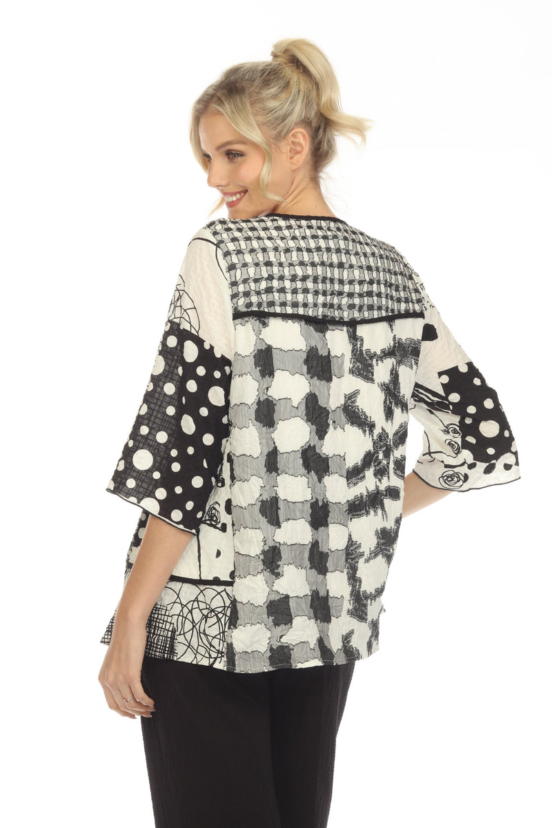 Mixed-Media Multi-Print One-Button Jacket - 3820