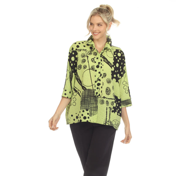 Polka-Dot Swirl Blouse in Lime  - 3821-LM