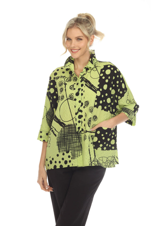 Polka-Dot Swirl Blouse in Lime  - 3821-LM