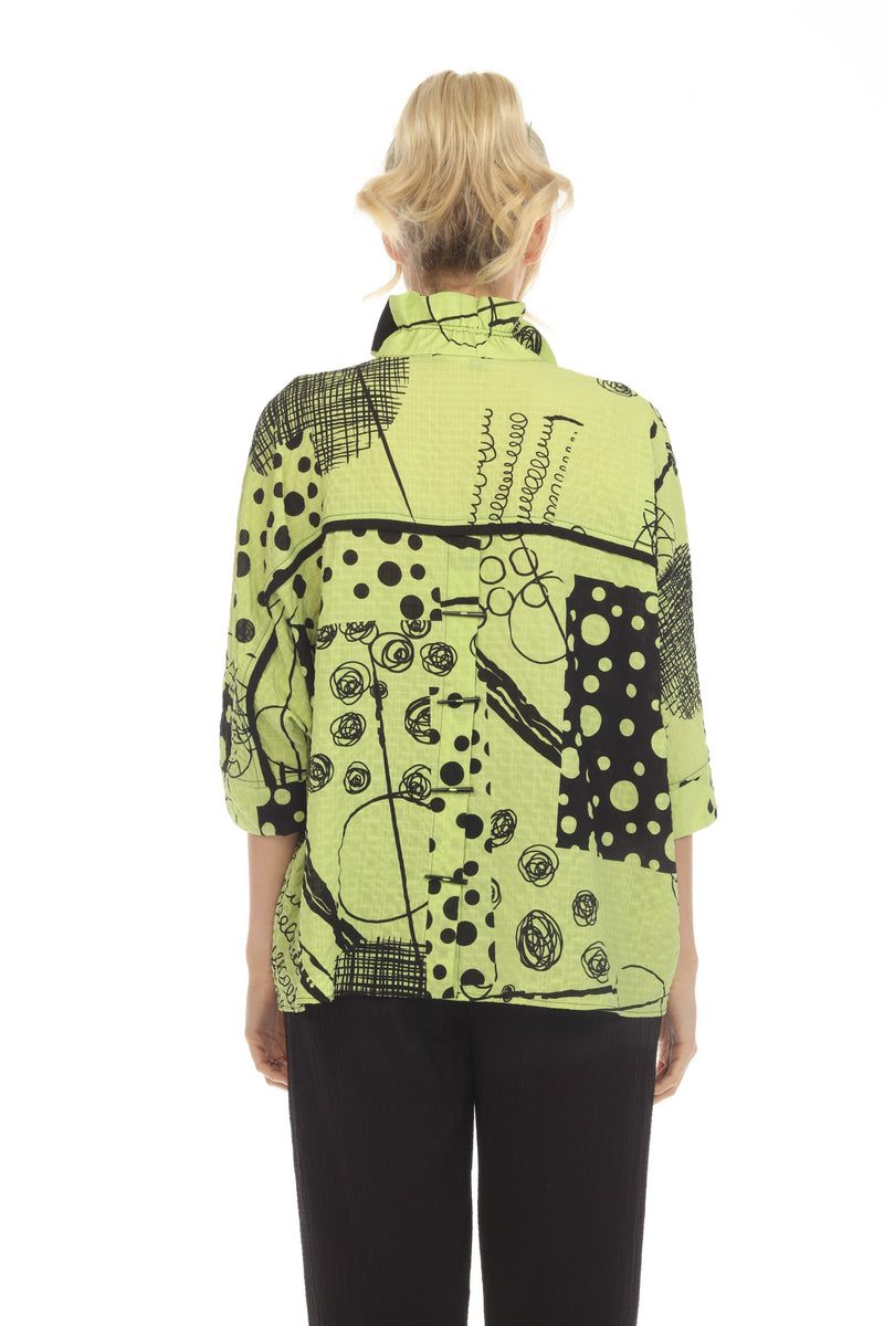 Moonlight Polka-Dot Swirl Blouse in Lime  - 3821-LM