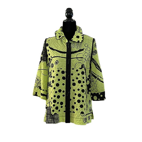 Moonlight Polka-Dot & Swirl Print Shirt in Lime - 3842-LM