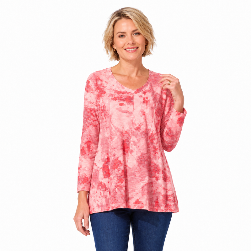 Mineral-Dyed Soft Cotton V-Neck Tee in Rose - 21431