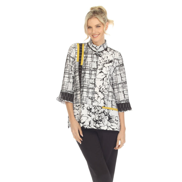 Moonlight Sketch-Print Mandarin Collar Blouse - 3862