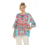 Floral-Print Boatneck Tunic Top in Fuchsia Multi - 3867