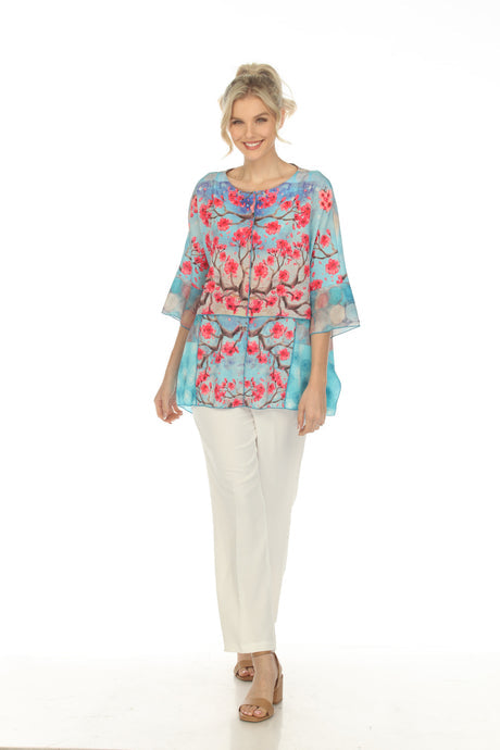 Floral-Print Boatneck Tunic Top in Fuchsia Multi - 3867