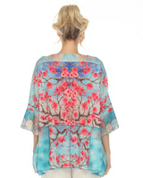 Floral-Print Boatneck Tunic Top in Fuchsia Multi - 3867