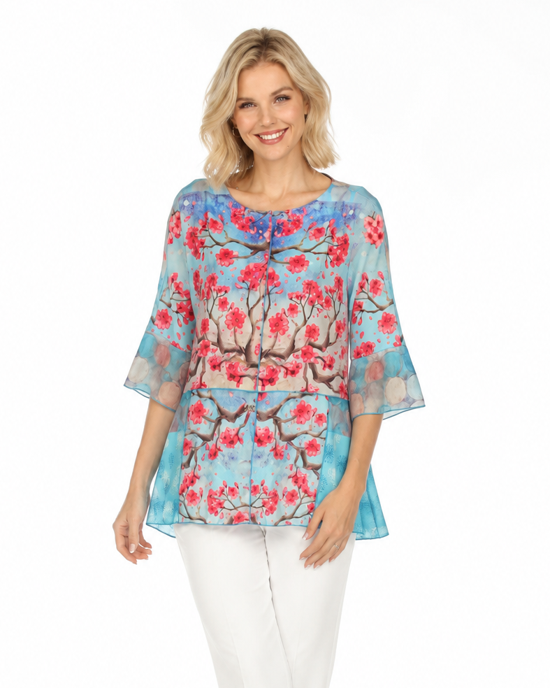 Floral & Dot Lightweight Tunic Top - 3867 - Size XL Only!