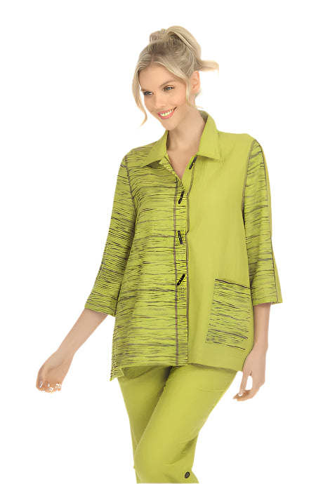 Colorblock & Stripy Wave Print Jacket in Lime - 3879-LM