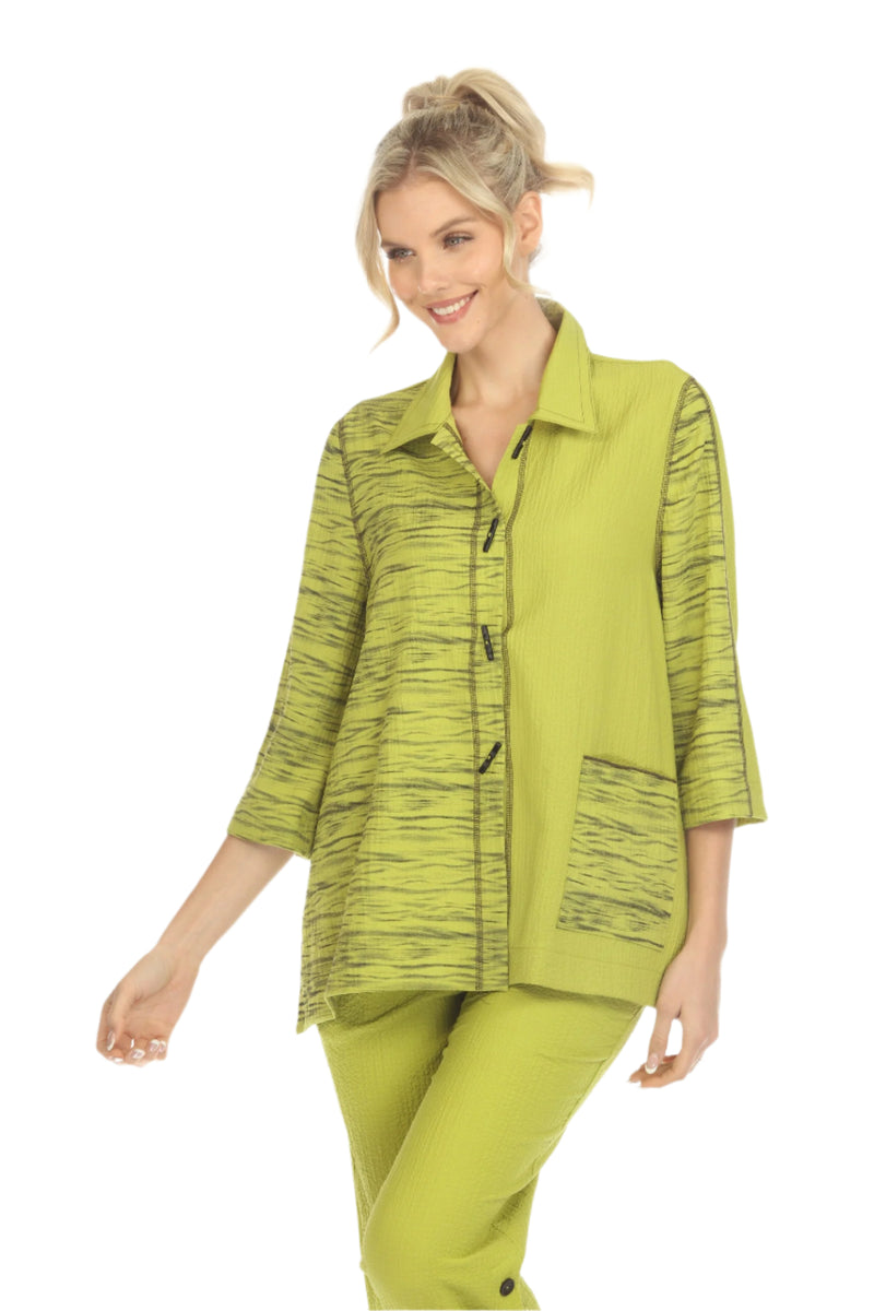 Colorblock & Stripy Wave Print Jacket in Lime - 3879-LM