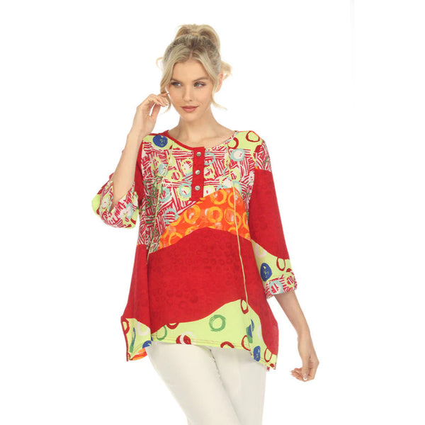 Mixed-Print Tunic in Red/Multi - 3884