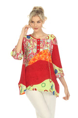 Mixed-Print Tunic in Red/Multi - 3884