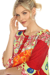 Mixed-Print Tunic in Red/Multi - 3884